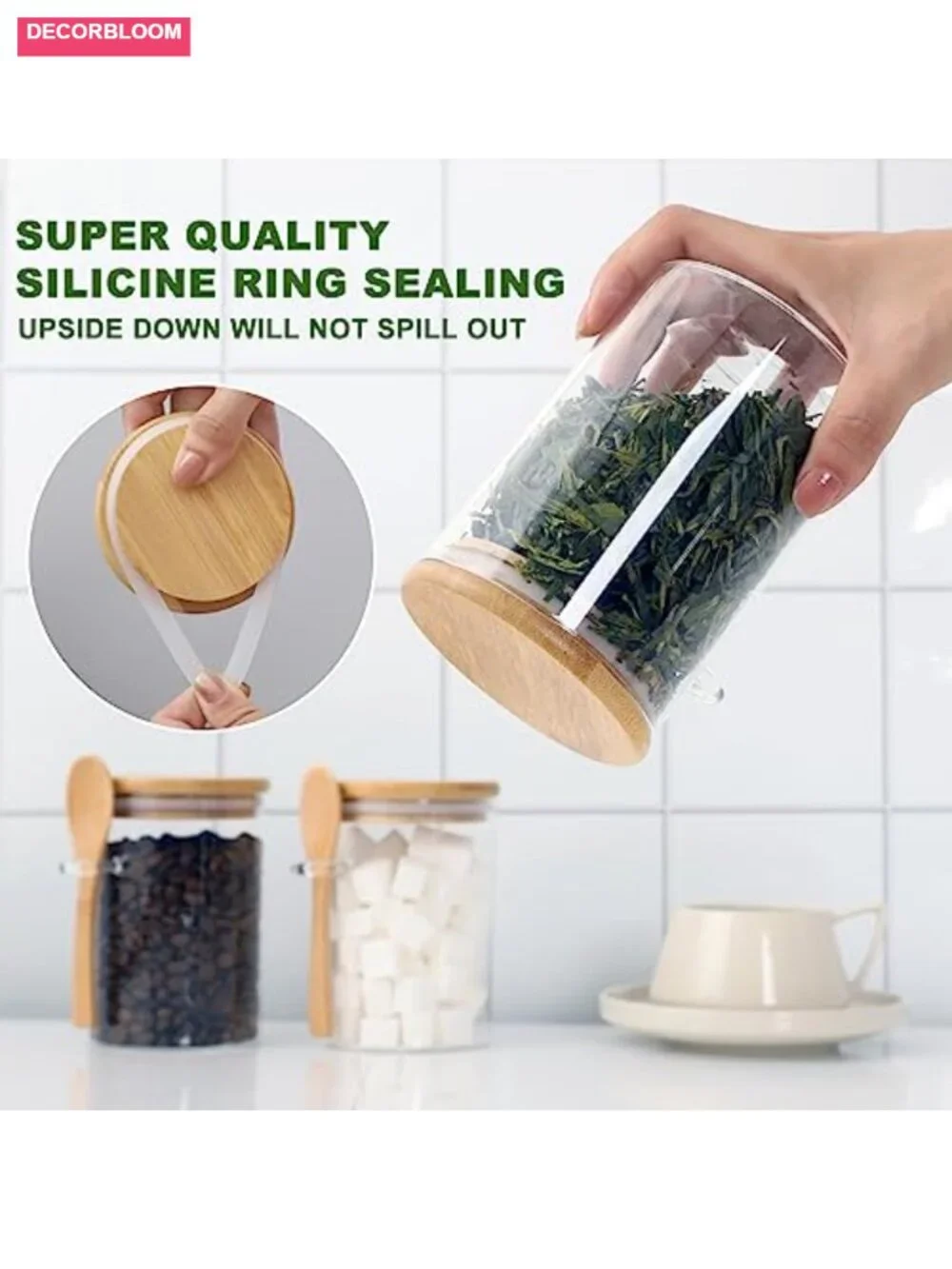 17oz Glass Jar with Bamboo Lid and Spoon - 4 Pack for Kitchen Storage